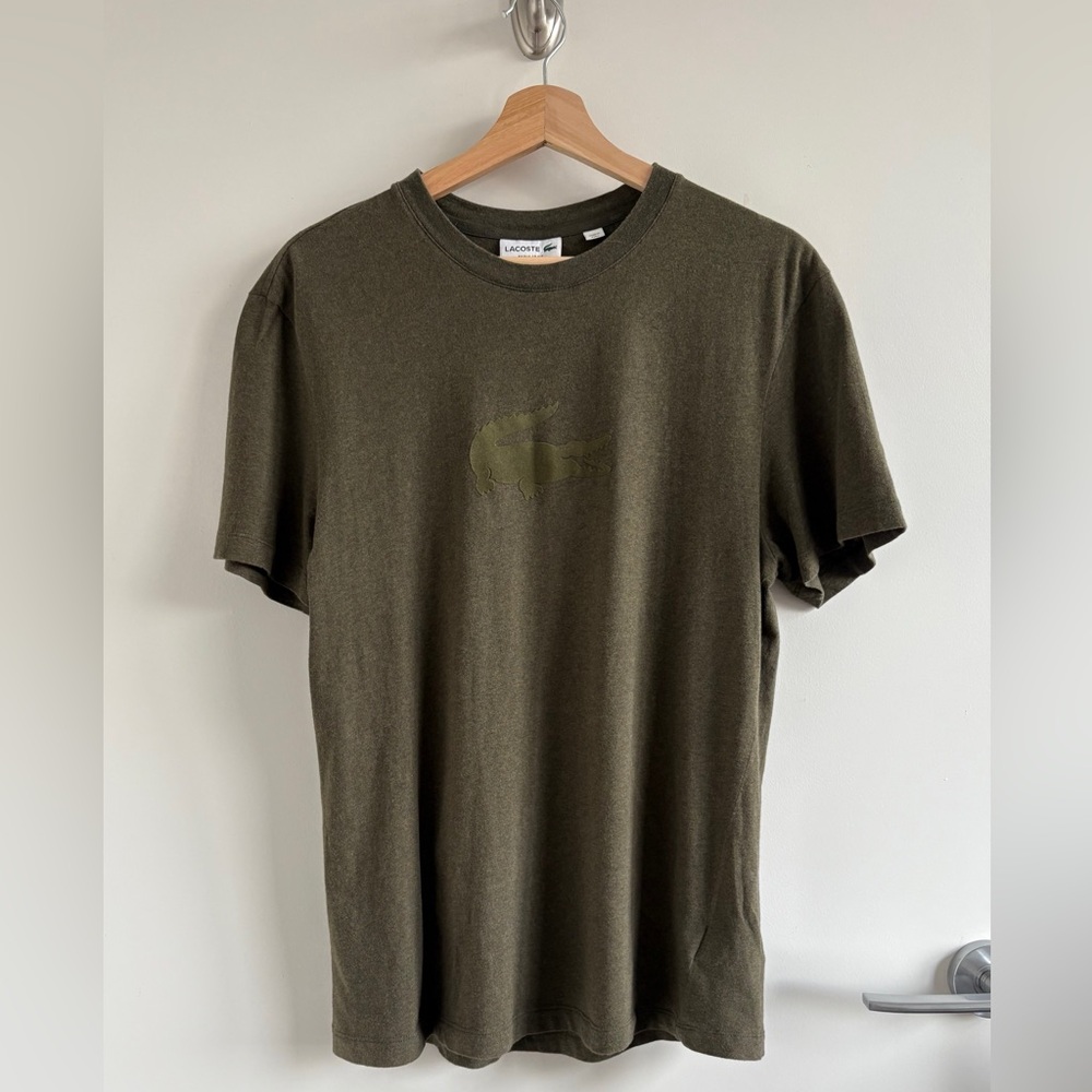 Lacoste Men’s Logo Khaki T-shirt Cotton Regular Fit Size M